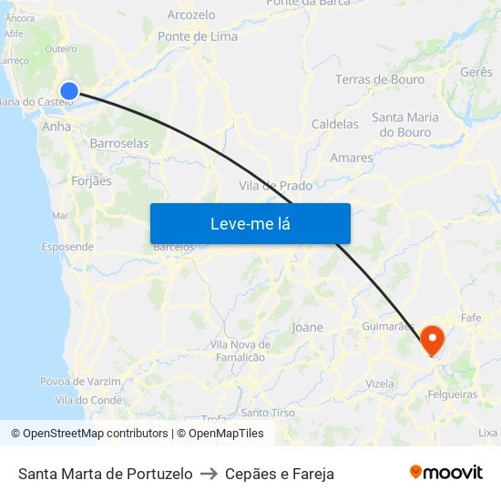 Santa Marta de Portuzelo to Cepães e Fareja map