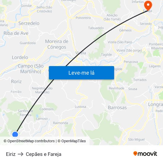 Eiriz to Cepães e Fareja map
