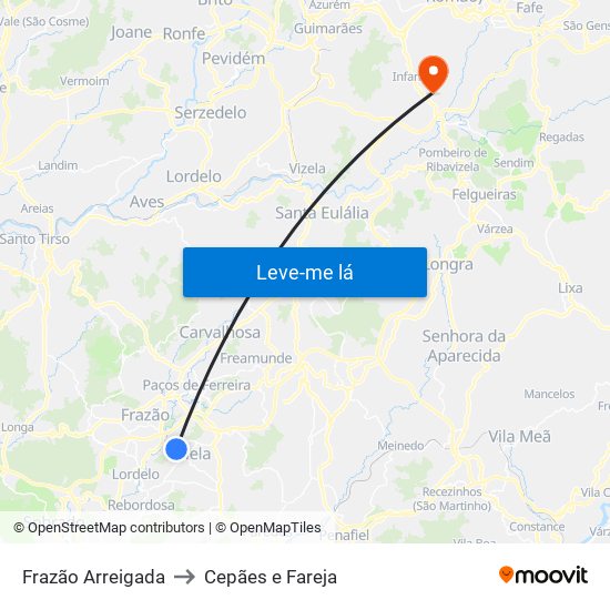 Frazão Arreigada to Cepães e Fareja map