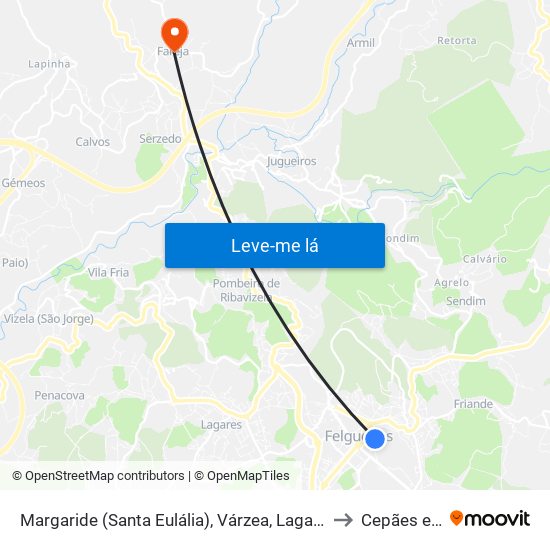 Margaride (Santa Eulália), Várzea, Lagares, Varziela e Moure to Cepães e Fareja map