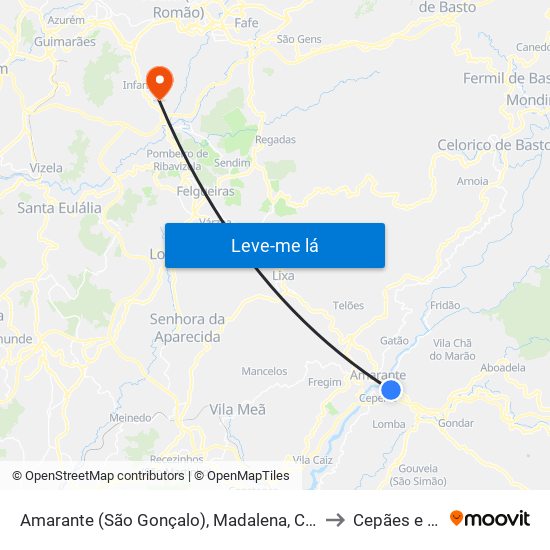 Amarante (São Gonçalo), Madalena, Cepelos e Gatão to Cepães e Fareja map