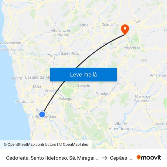 Cedofeita, Santo Ildefonso, Sé, Miragaia, São Nicolau e Vitória to Cepães e Fareja map