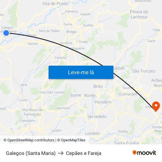 Galegos (Santa Maria) to Cepães e Fareja map