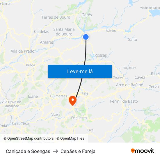 Caniçada e Soengas to Cepães e Fareja map