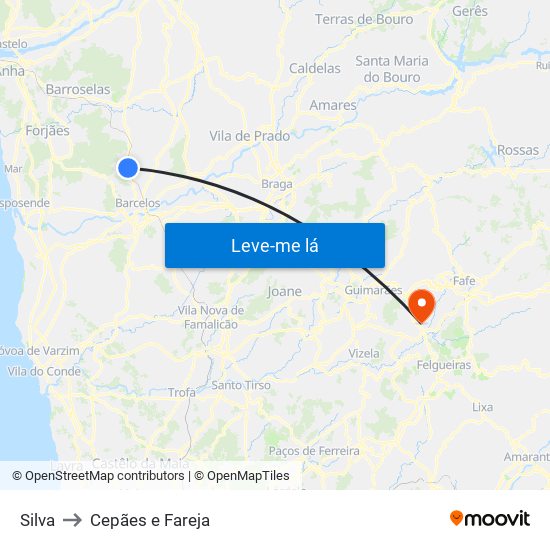 Silva to Cepães e Fareja map