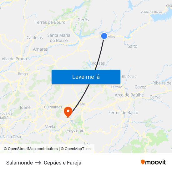 Salamonde to Cepães e Fareja map
