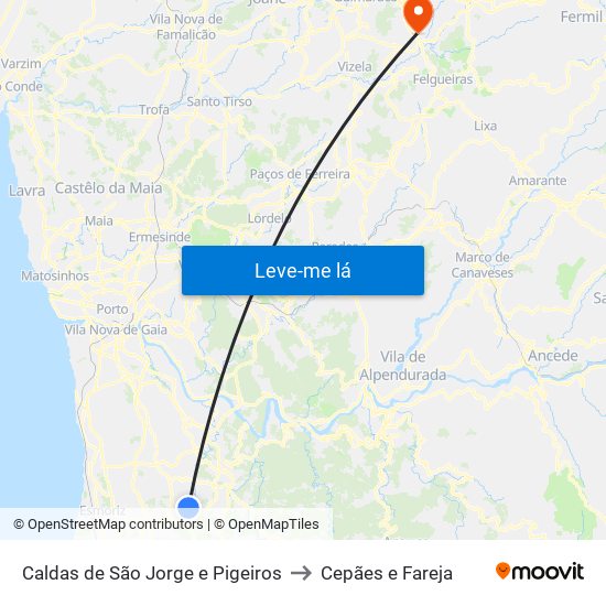 Caldas de São Jorge e Pigeiros to Cepães e Fareja map