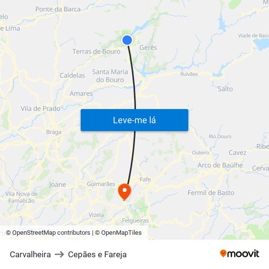 Carvalheira to Cepães e Fareja map