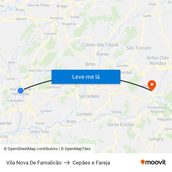 Vila Nova De Famalicão to Cepães e Fareja map
