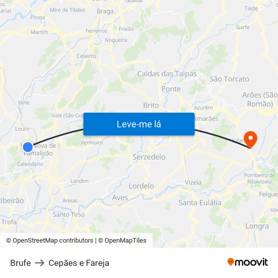 Brufe to Cepães e Fareja map