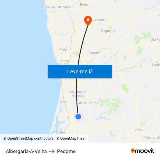 Albergaria-A-Velha to Pedome map