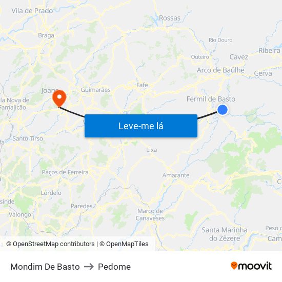 Mondim De Basto to Pedome map