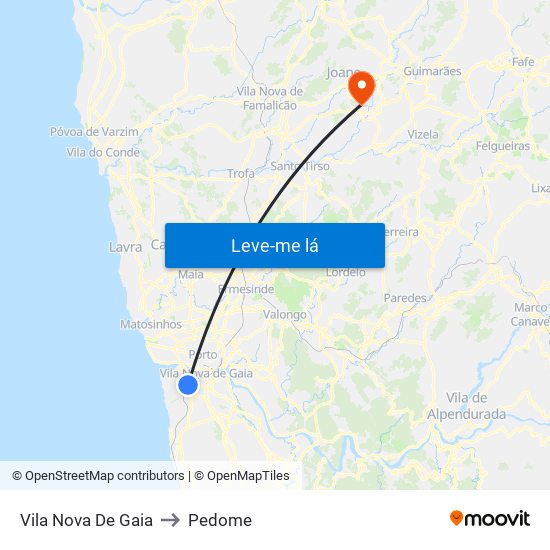 Vila Nova De Gaia to Pedome map