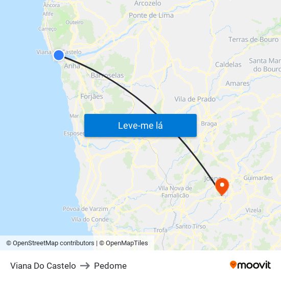 Viana Do Castelo to Pedome map