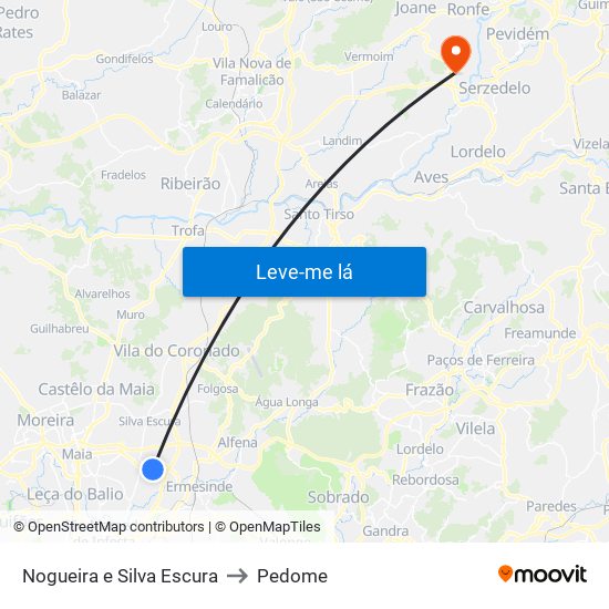 Nogueira e Silva Escura to Pedome map