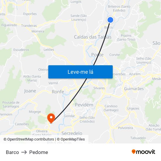 Barco to Pedome map