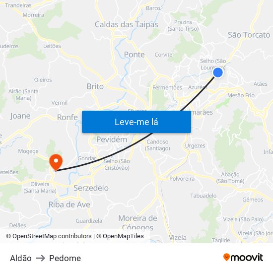 Aldão to Pedome map