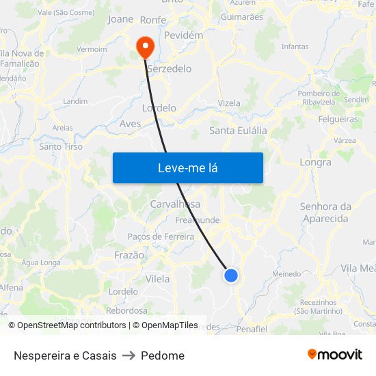Nespereira e Casais to Pedome map