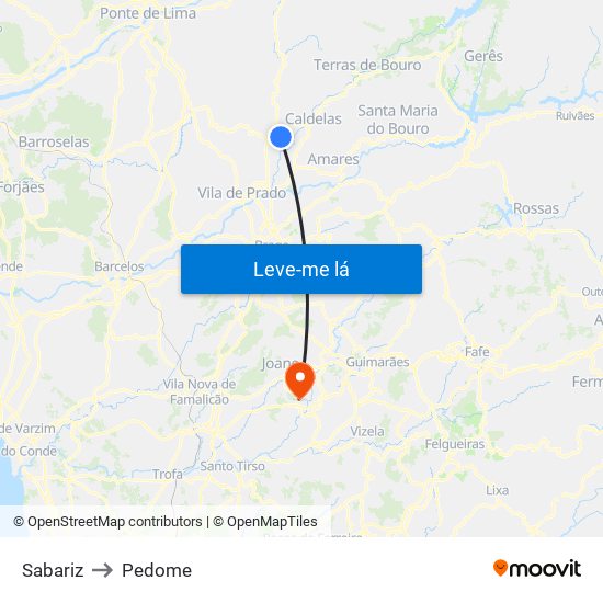 Sabariz to Pedome map
