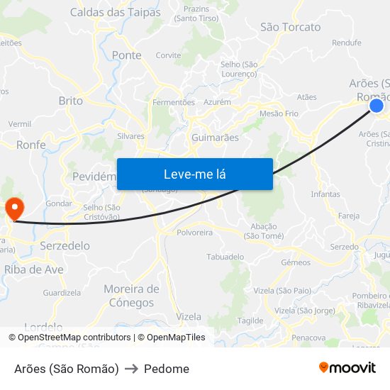 Arões (São Romão) to Pedome map