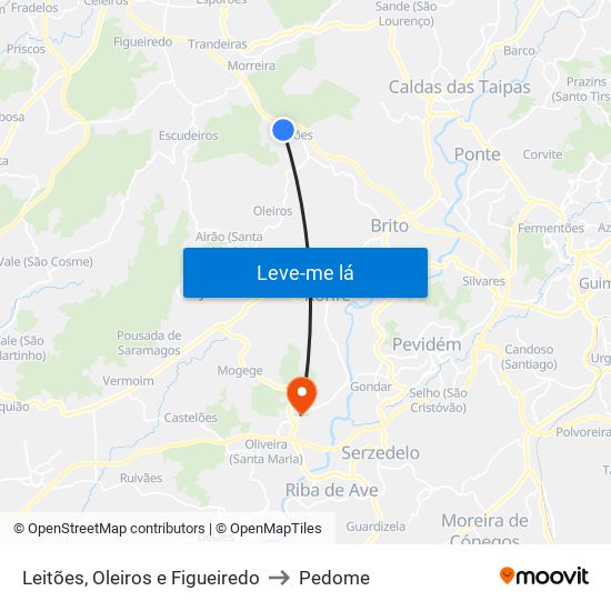 Leitões, Oleiros e Figueiredo to Pedome map