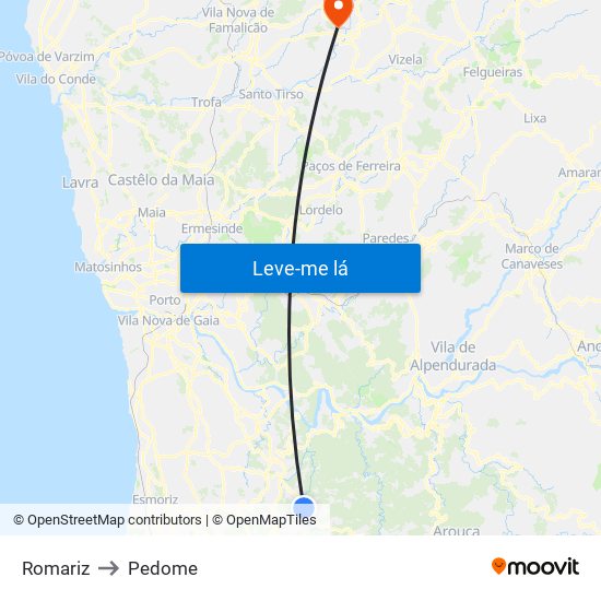 Romariz to Pedome map