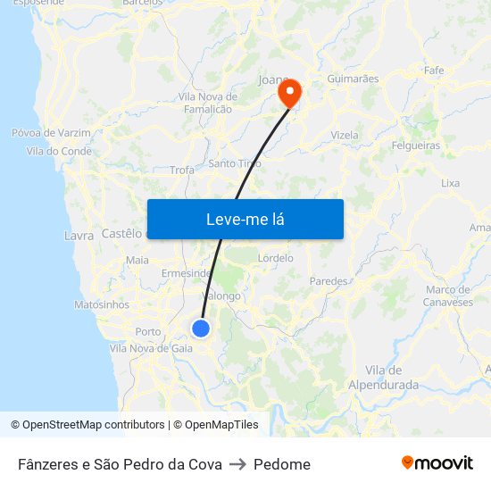 Fânzeres e São Pedro da Cova to Pedome map