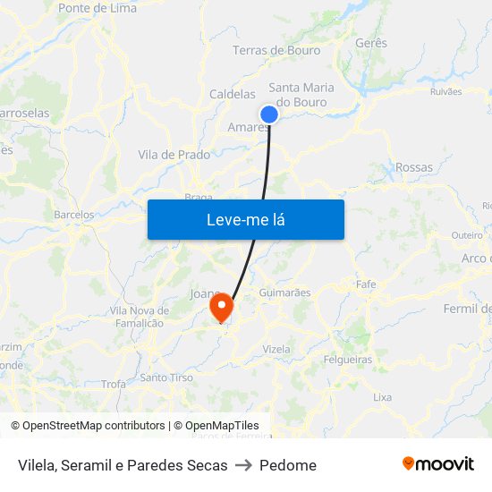 Vilela, Seramil e Paredes Secas to Pedome map