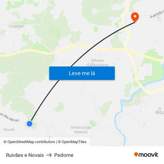 Ruivães e Novais to Pedome map