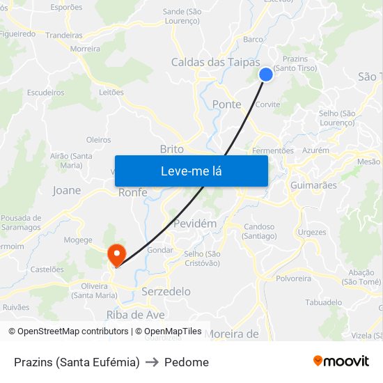 Prazins (Santa Eufémia) to Pedome map
