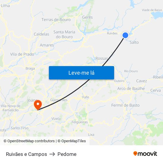 Ruivães e Campos to Pedome map