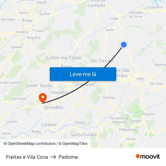 Freitas e Vila Cova to Pedome map