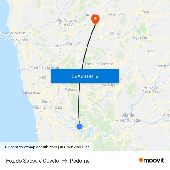 Foz do Sousa e Covelo to Pedome map