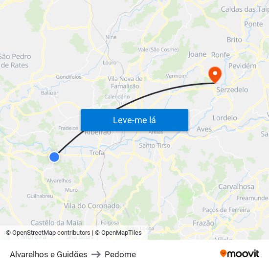 Alvarelhos e Guidões to Pedome map