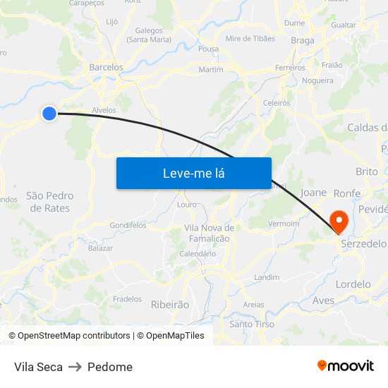 Vila Seca to Pedome map