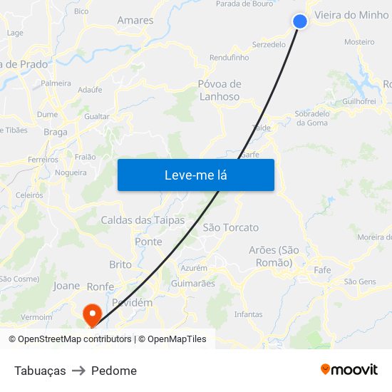 Tabuaças to Pedome map