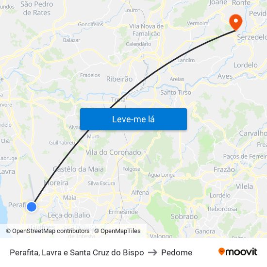 Perafita, Lavra e Santa Cruz do Bispo to Pedome map