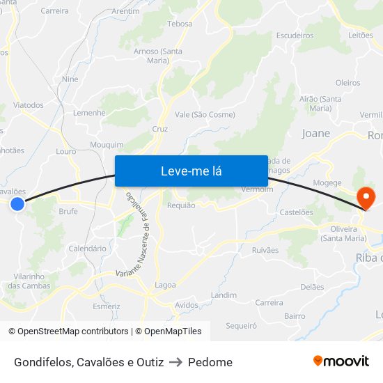 Gondifelos, Cavalões e Outiz to Pedome map
