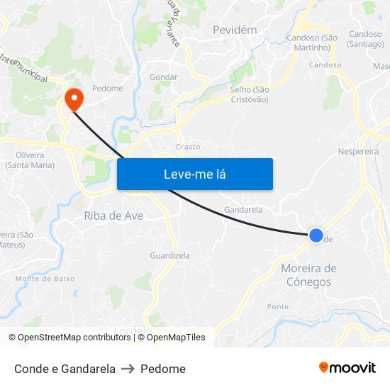 Conde e Gandarela to Pedome map