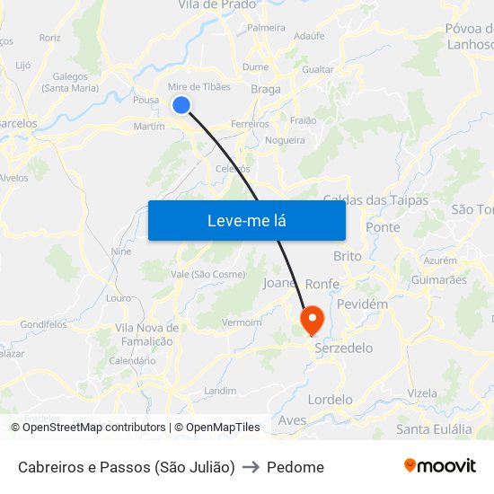 Cabreiros e Passos (São Julião) to Pedome map