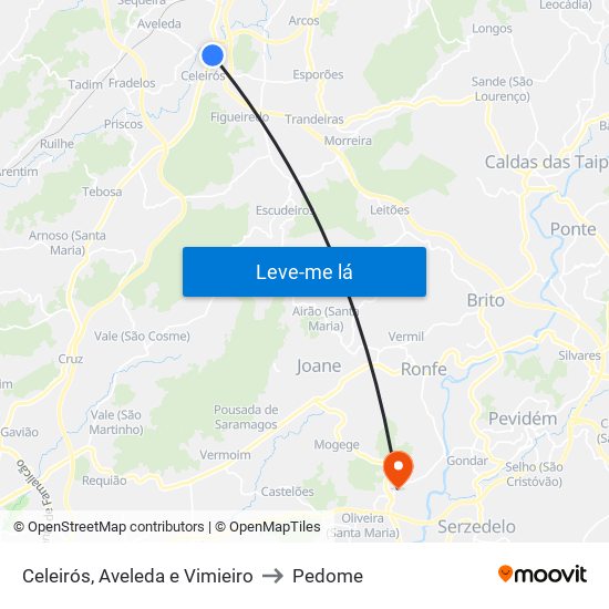 Celeirós, Aveleda e Vimieiro to Pedome map