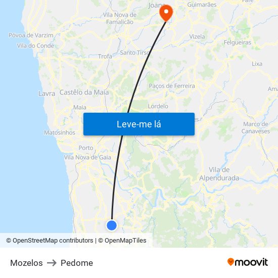 Mozelos to Pedome map