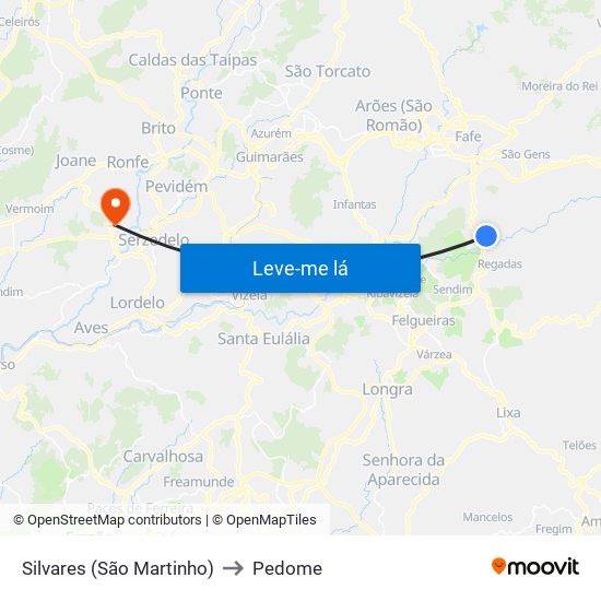 Silvares (São Martinho) to Pedome map