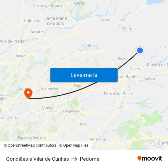 Gondiães e Vilar de Cunhas to Pedome map