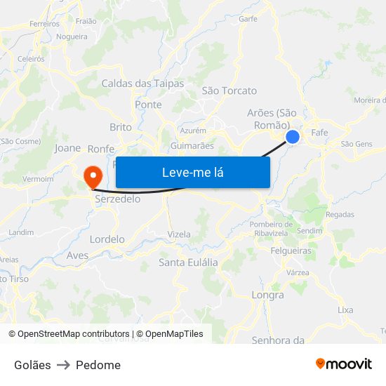 Golães to Pedome map