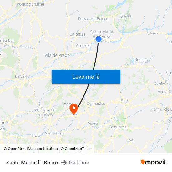 Santa Marta do Bouro to Pedome map