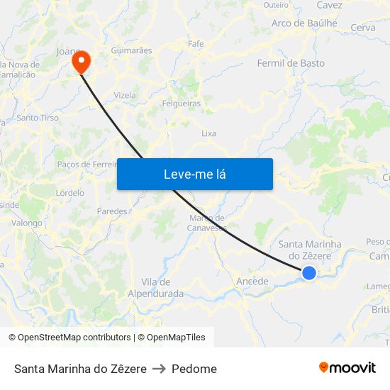 Santa Marinha do Zêzere to Pedome map