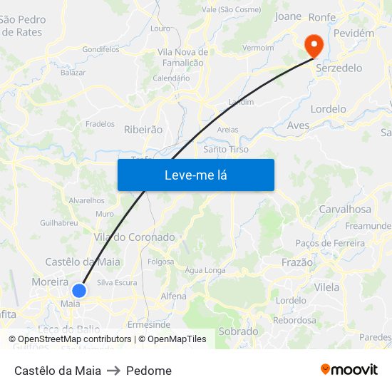 Castêlo da Maia to Pedome map