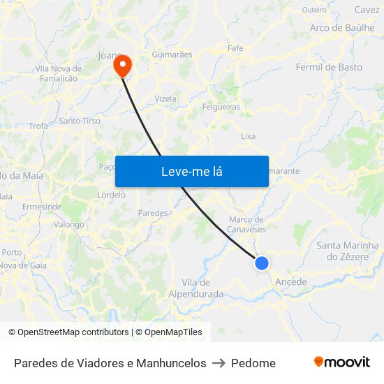 Paredes de Viadores e Manhuncelos to Pedome map