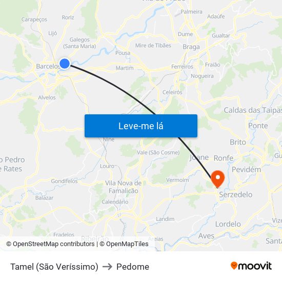 Tamel (São Veríssimo) to Pedome map